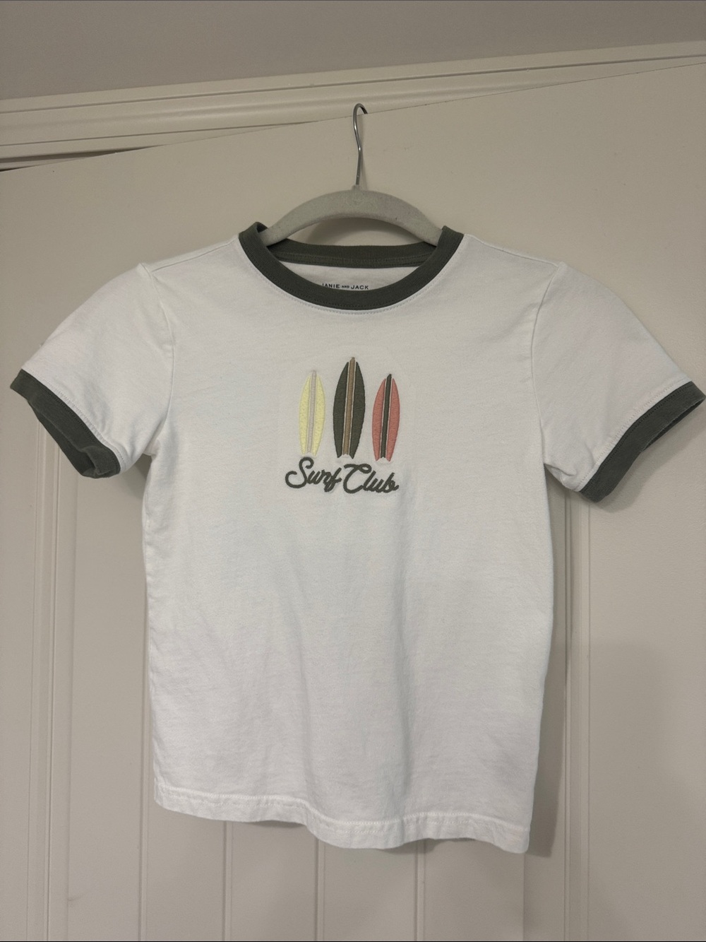 Janie & Jack Surf Club Graphic Ringer Tee - White with Olive Trim